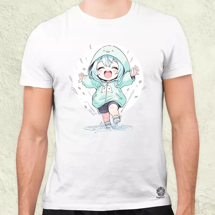 Chibi lány esőben táncol v2 férfi póló