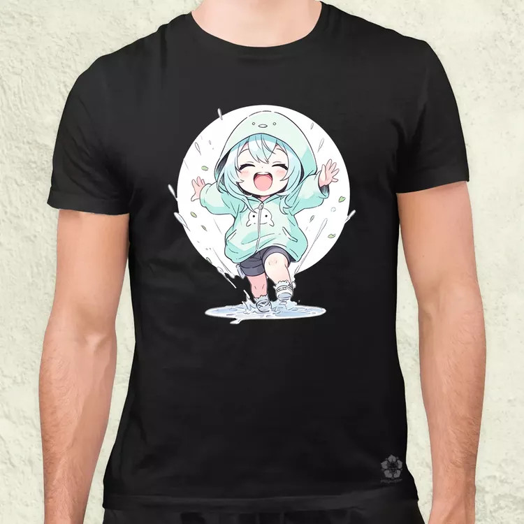 Chibi lány esőben táncol v2 férfi póló