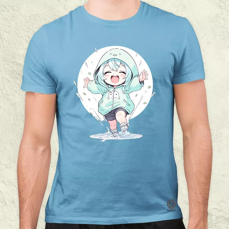 Chibi lány esőben táncol v2 férfi póló