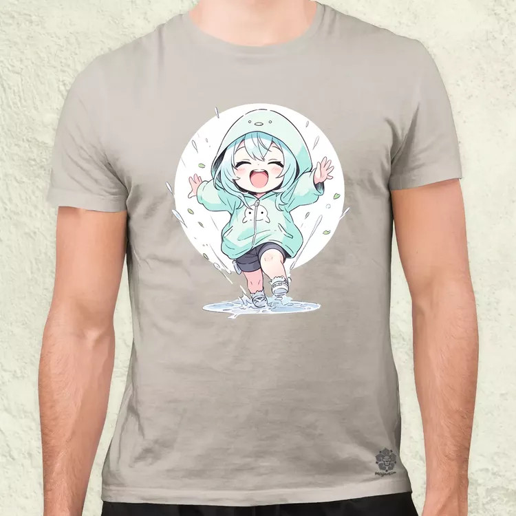 Chibi lány esőben táncol v2 férfi póló