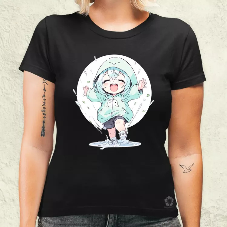 Chibi lány esőben táncol v2 női póló