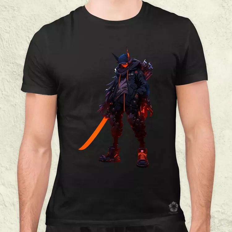 Cyberpunk anime kiborg szamuráj v1 férfi póló