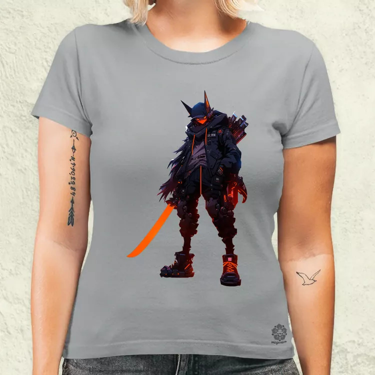 Cyberpunk anime kiborg szamuráj v1 női póló