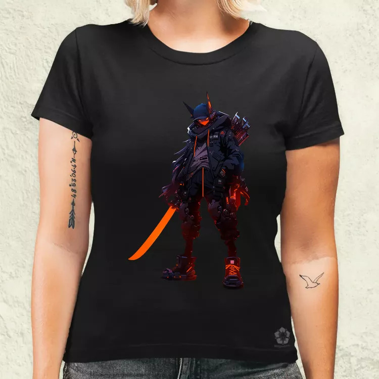 Cyberpunk anime kiborg szamuráj v1 női póló