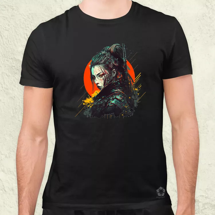 Cyberpunk női szamuráj v1 férfi póló