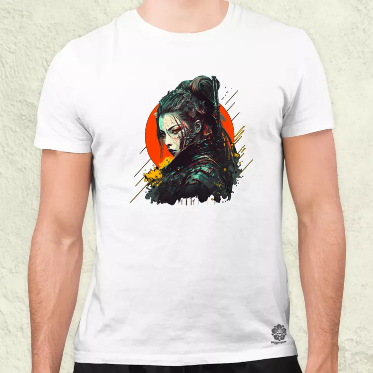 Cyberpunk női szamuráj v1 férfi póló
