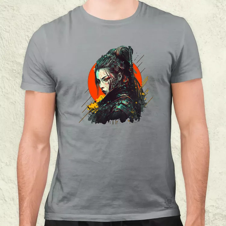 Cyberpunk női szamuráj v1 férfi póló
