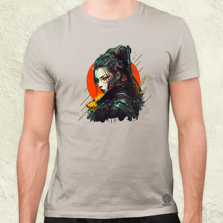 Cyberpunk női szamuráj v1 férfi póló