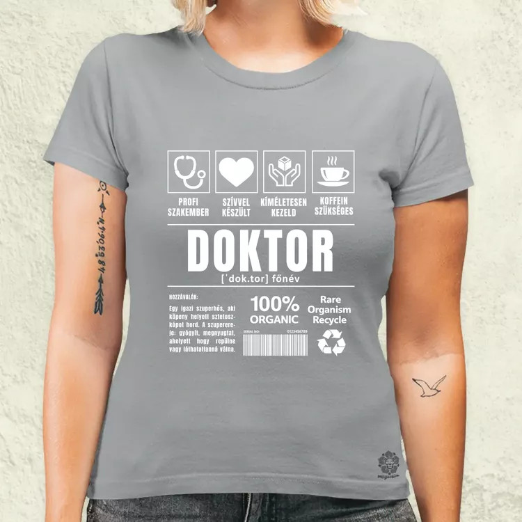 Doktor összetevői fehér női póló