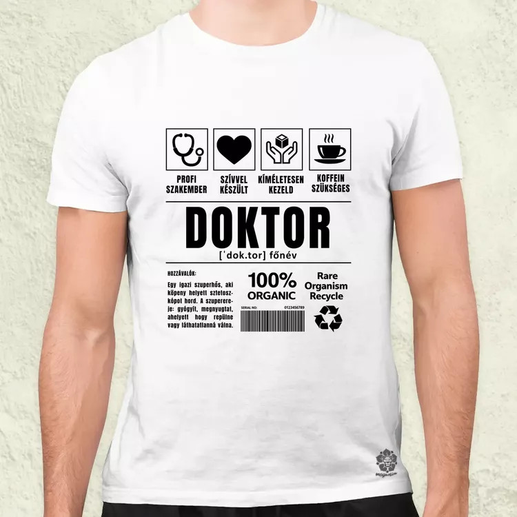 Doktor összetevői fekete férfi póló