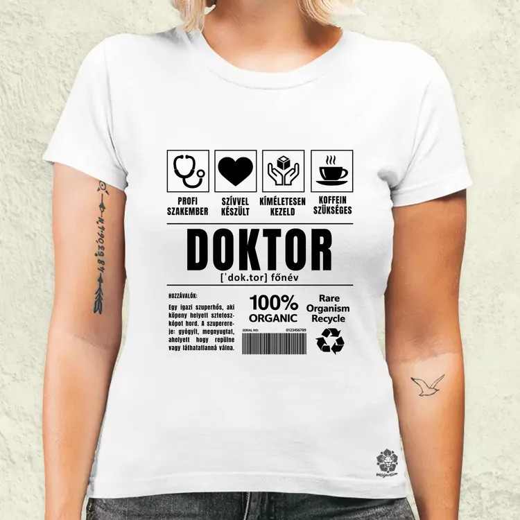 Doktor összetevői fekete női póló