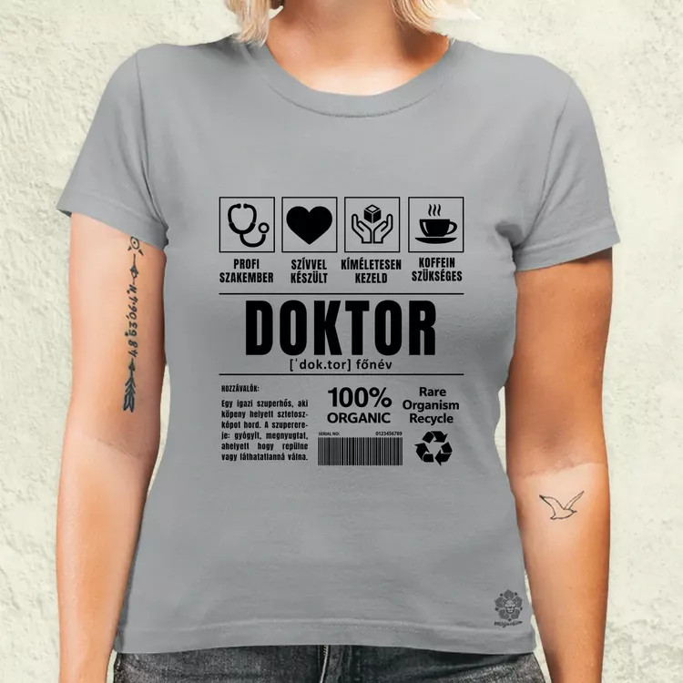 Doktor összetevői fekete női póló