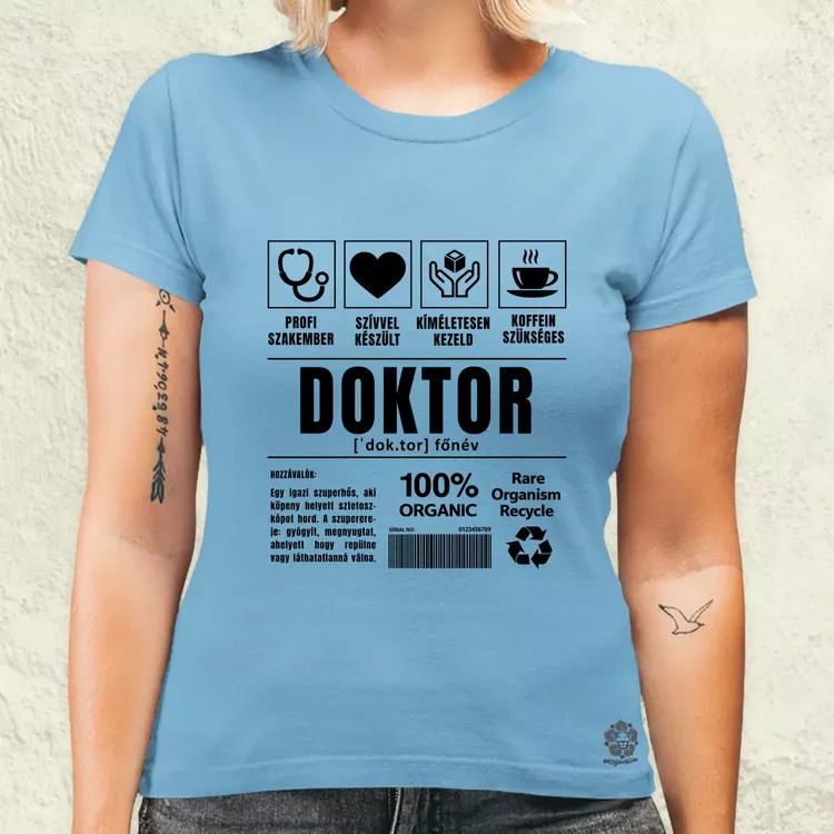 Doktor összetevői fekete női póló