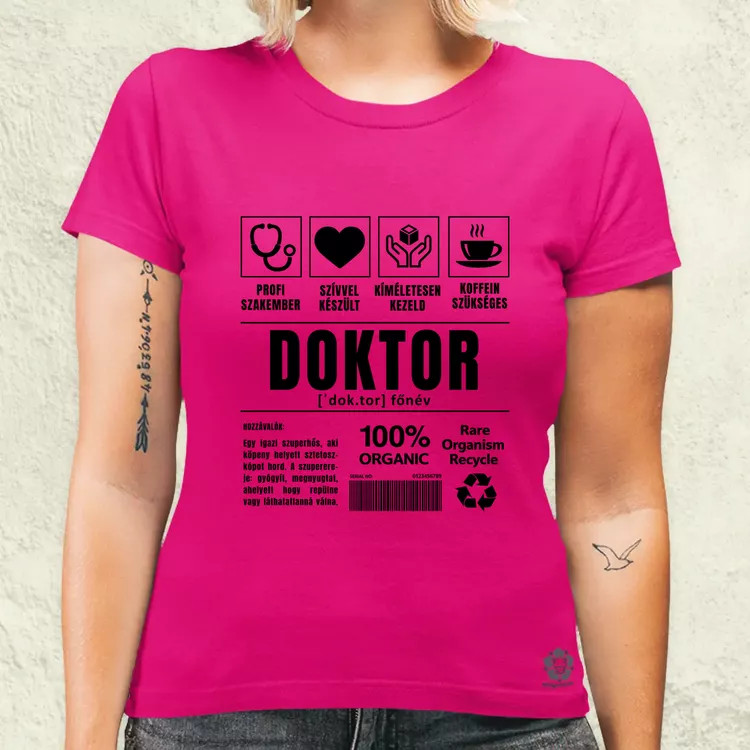 Doktor összetevői fekete női póló