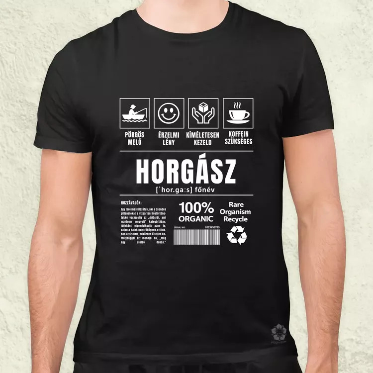 Horgász összetevői fehér férfi póló