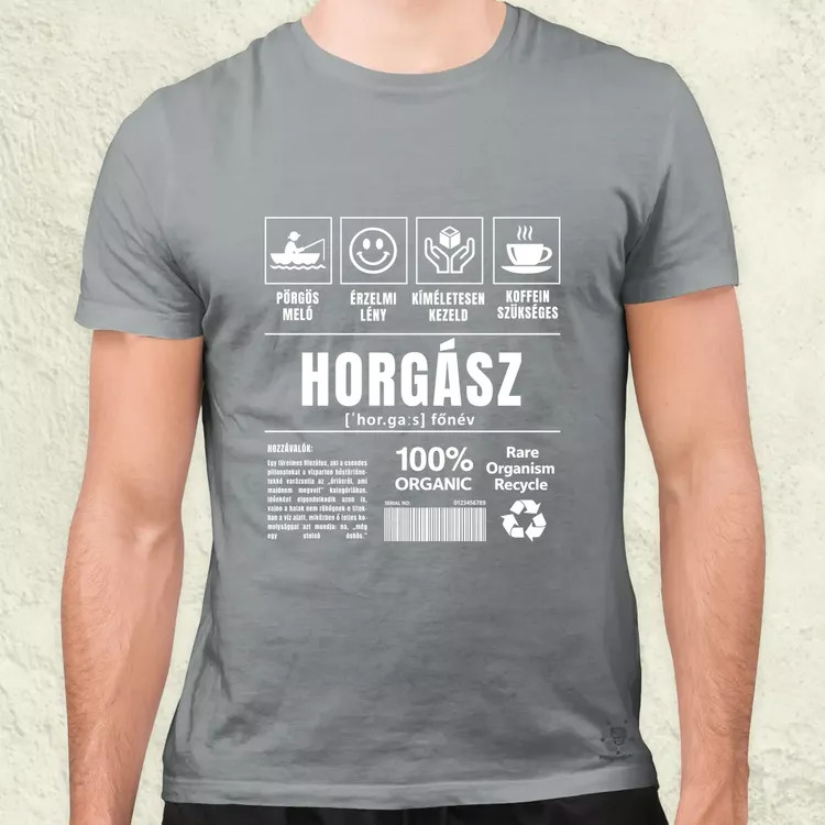 Horgász összetevői fehér férfi póló