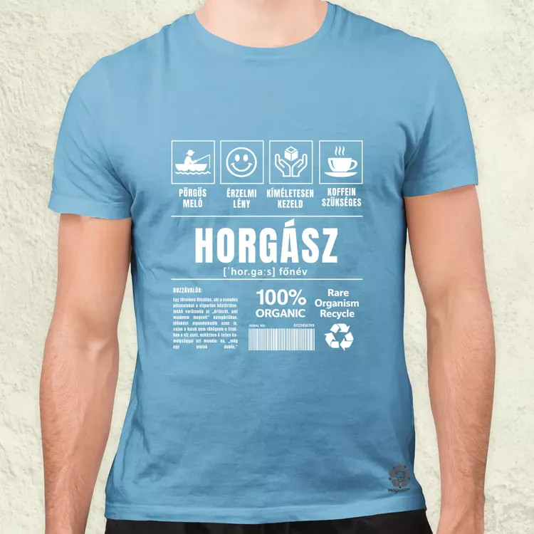 Horgász összetevői fehér férfi póló