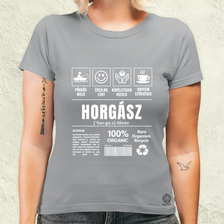 Horgász összetevői fehér női póló