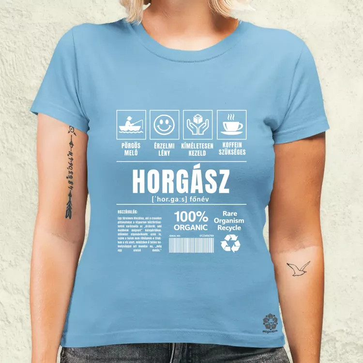 Horgász összetevői fehér női póló