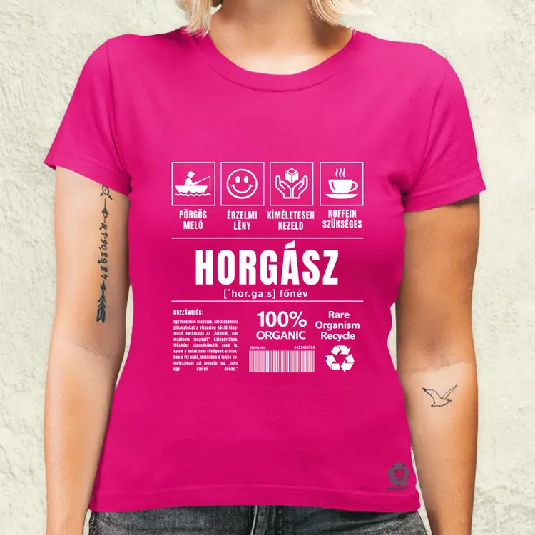 Horgász összetevői fehér női póló
