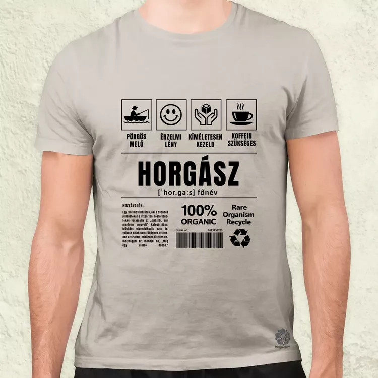 Horgász összetevői fekete férfi póló