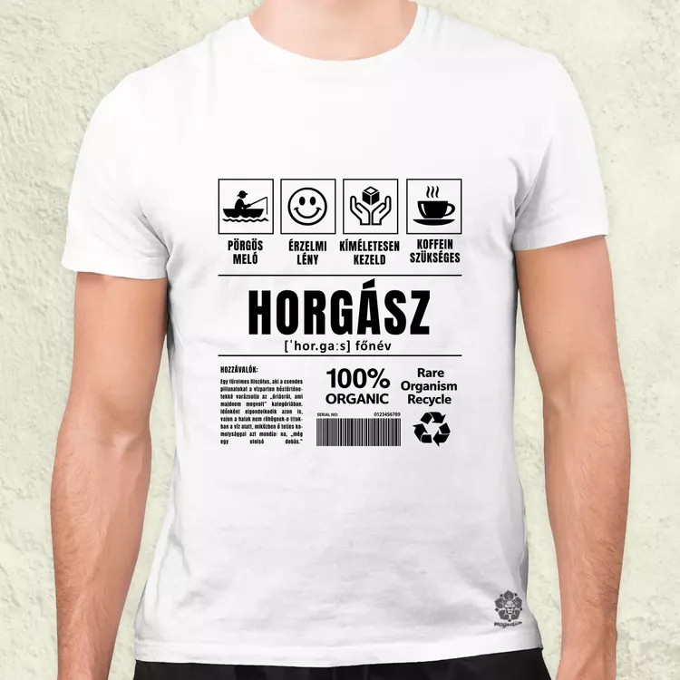 Horgász összetevői fekete férfi póló