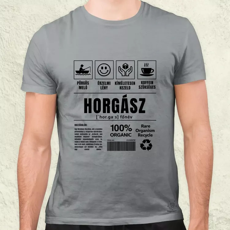 Horgász összetevői fekete férfi póló