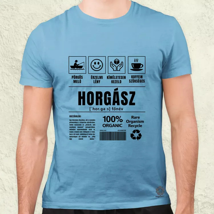Horgász összetevői fekete férfi póló