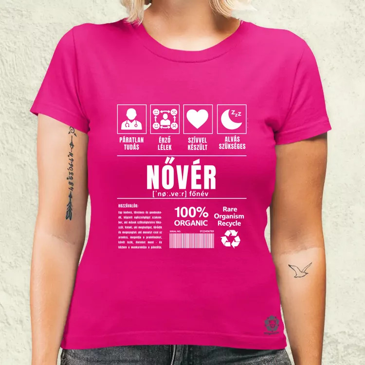 Nővér összetevői fehér női póló