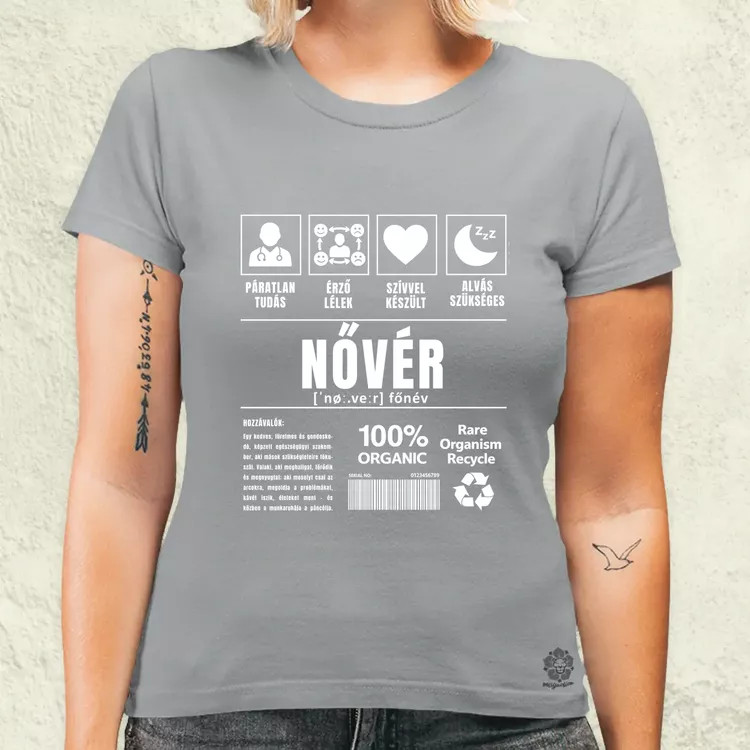 Nővér összetevői fehér női póló