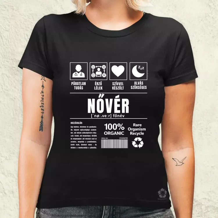 Nővér összetevői fehér női póló