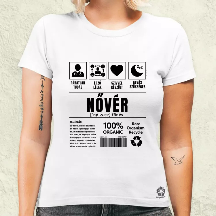 Nővér összetevői fekete női póló