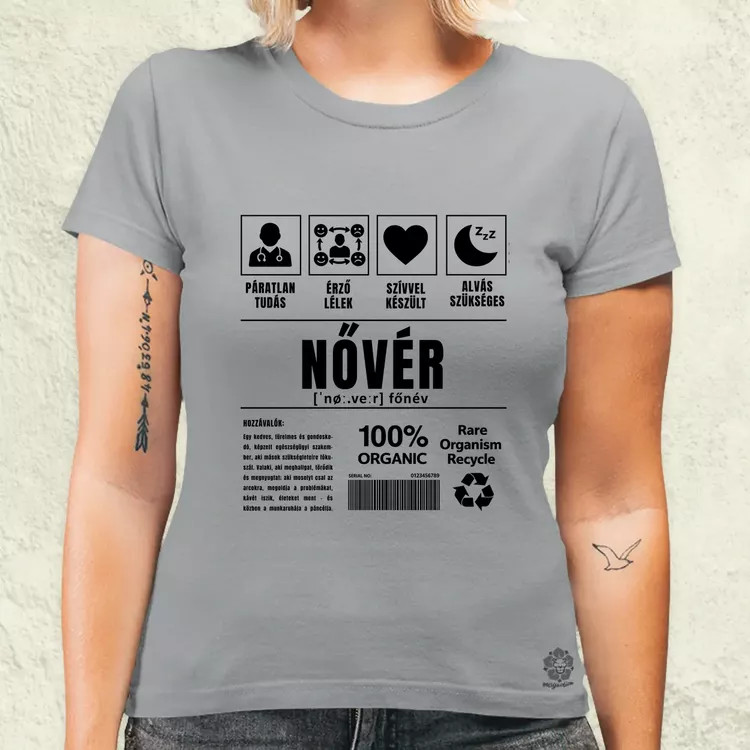 Nővér összetevői fekete női póló