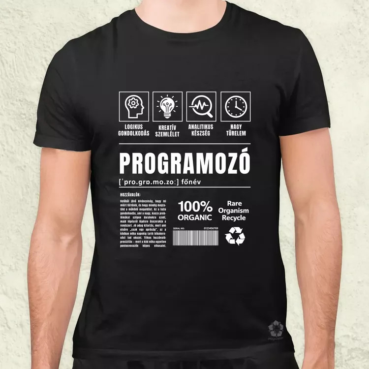 Programozó összetevői fehér férfi póló