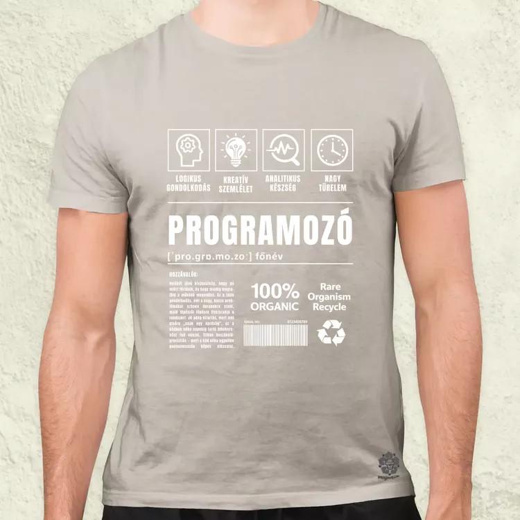 Programozó összetevői fehér férfi póló