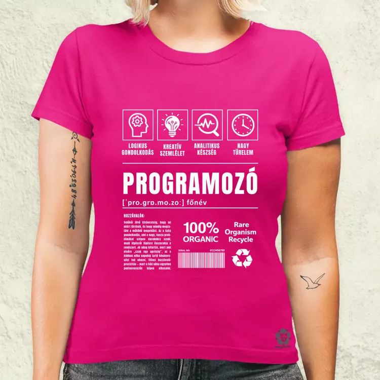 Programozó összetevői fehér női póló