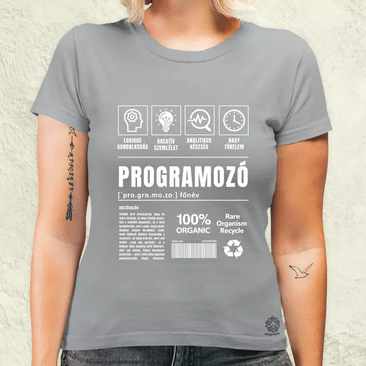 Programozó összetevői fehér női póló