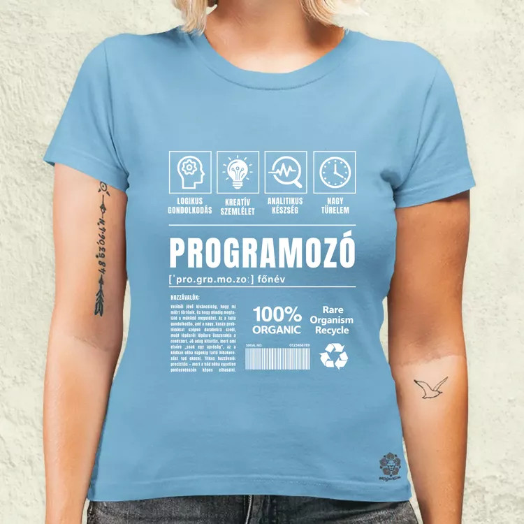 Programozó összetevői fehér női póló