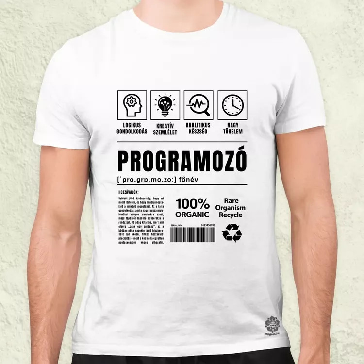 Programozó összetevői fekete férfi póló