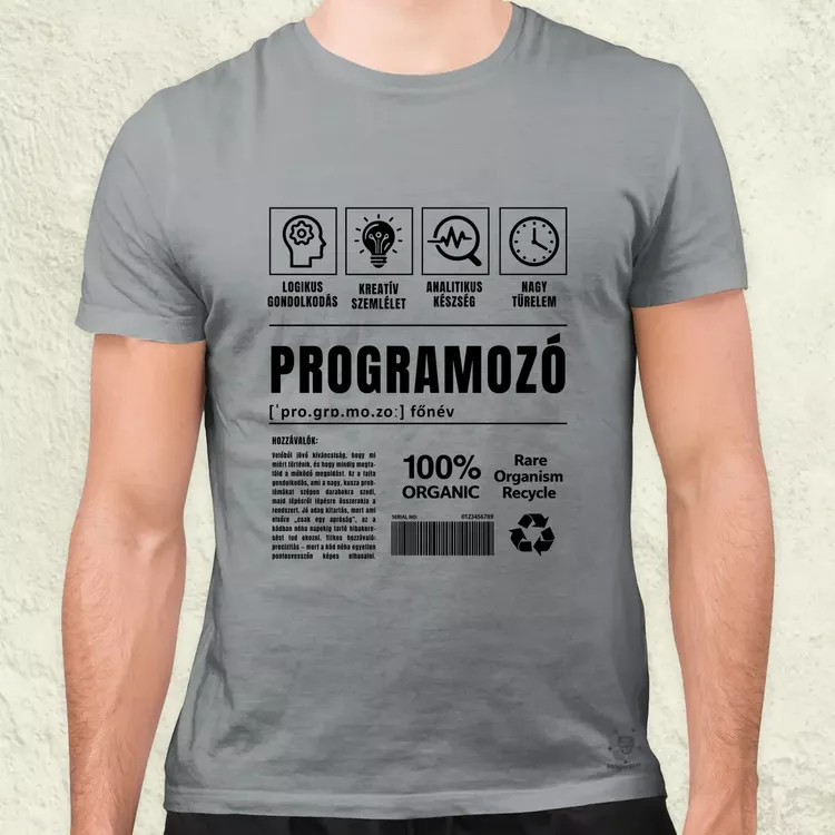 Programozó összetevői fekete férfi póló