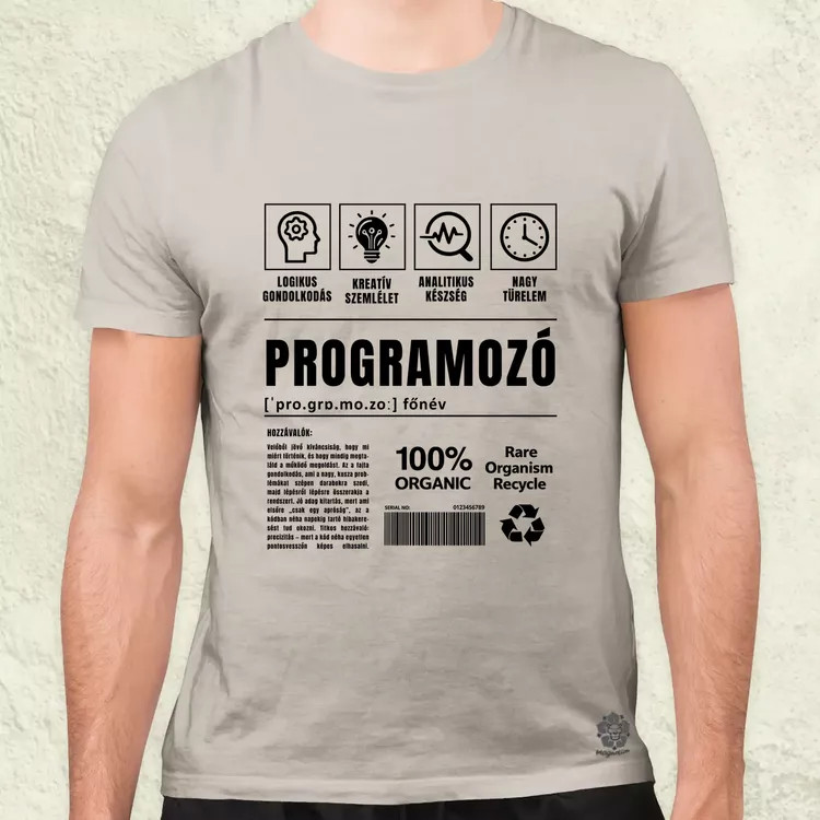Programozó összetevői fekete férfi póló
