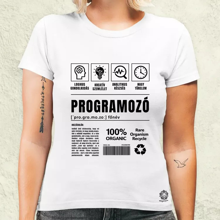 Programozó összetevői fekete női póló