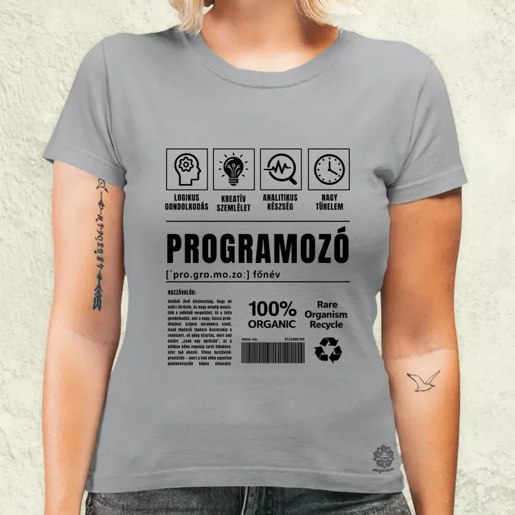 Programozó összetevői fekete női póló