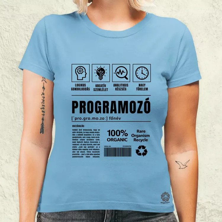 Programozó összetevői fekete női póló