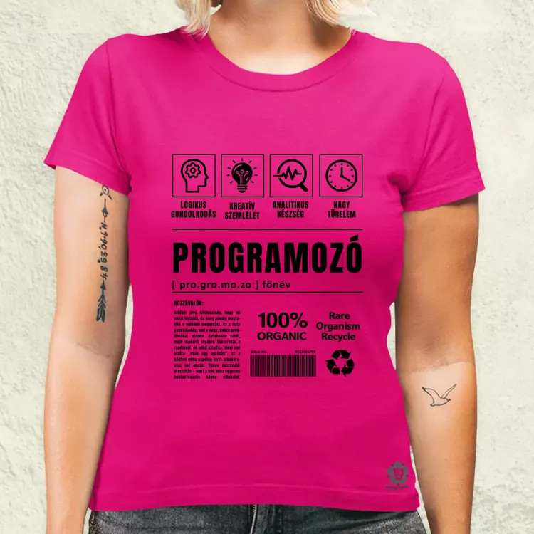 Programozó összetevői fekete női póló