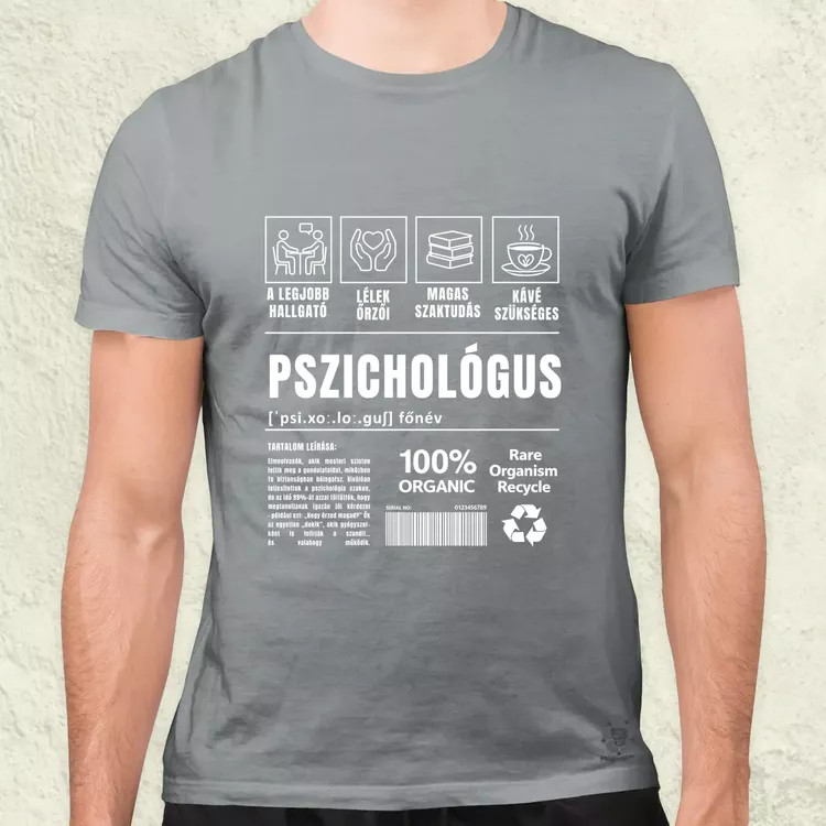 Pszichológus összetevői fehér férfi póló