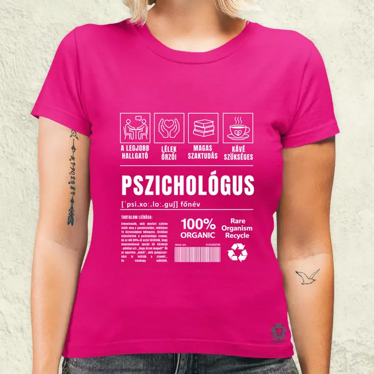 Pszichológus összetevői fehér női póló