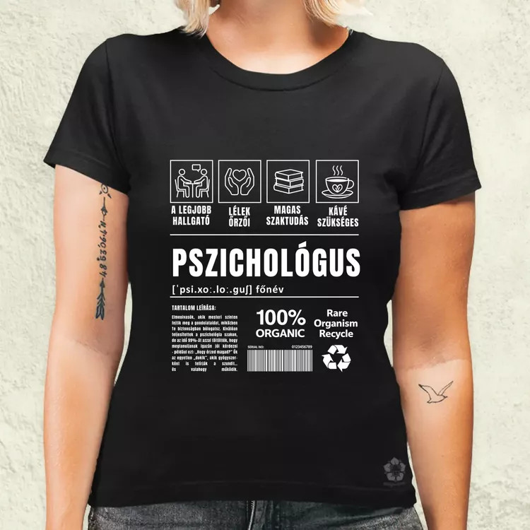 Pszichológus összetevői fehér női póló