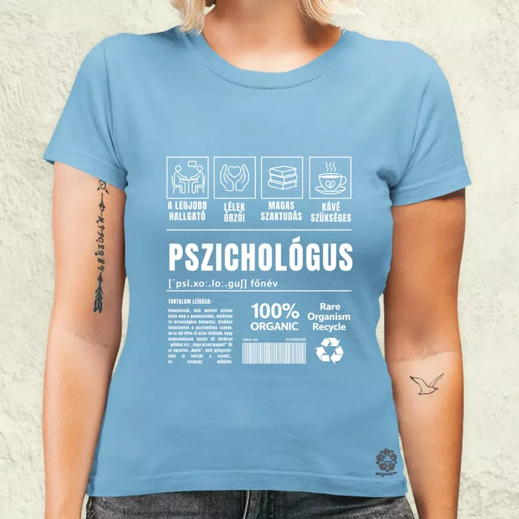 Pszichológus összetevői fehér női póló