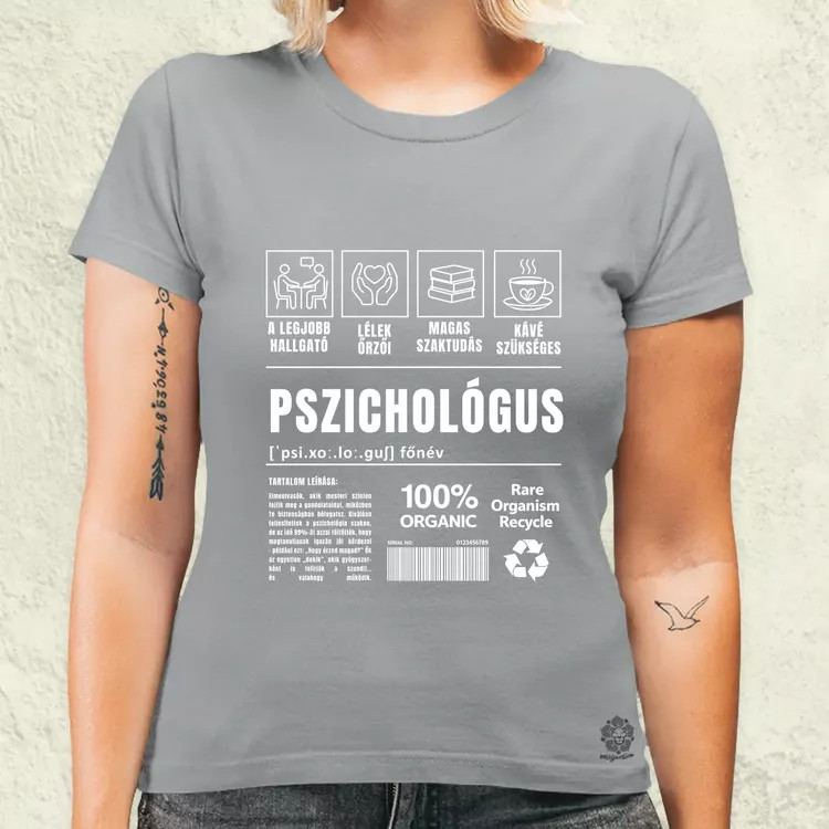 Pszichológus összetevői fehér női póló